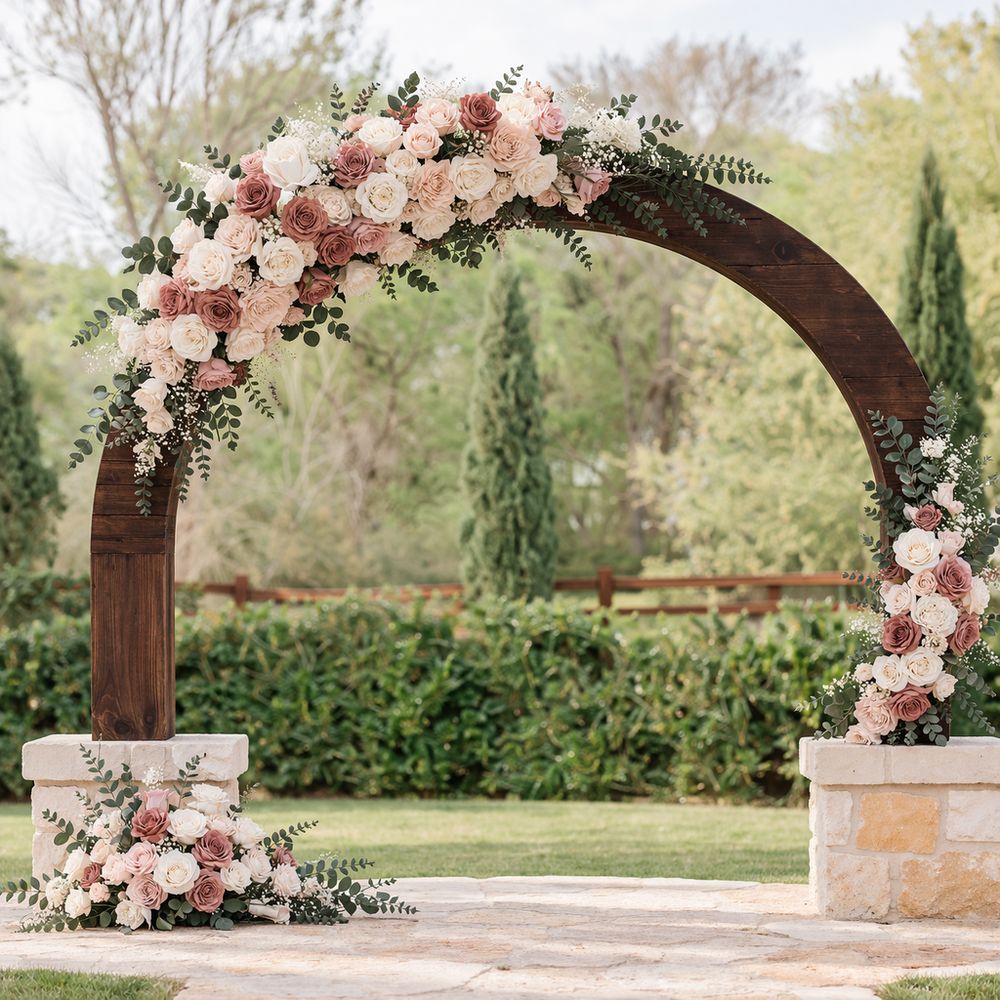 Wooden Arch with Floral Garland — ISC Events & Rentals
